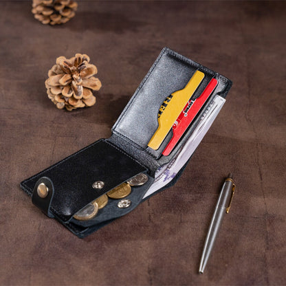 Men's Leather Wallet with Coin Compartment SHVIGEL 16211 Black, Natural Leather, Ukraine
