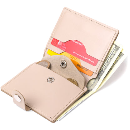 Compact Leather Wallet SHVIGEL 16489 Beige Natural Leather Handmade in Ukraine