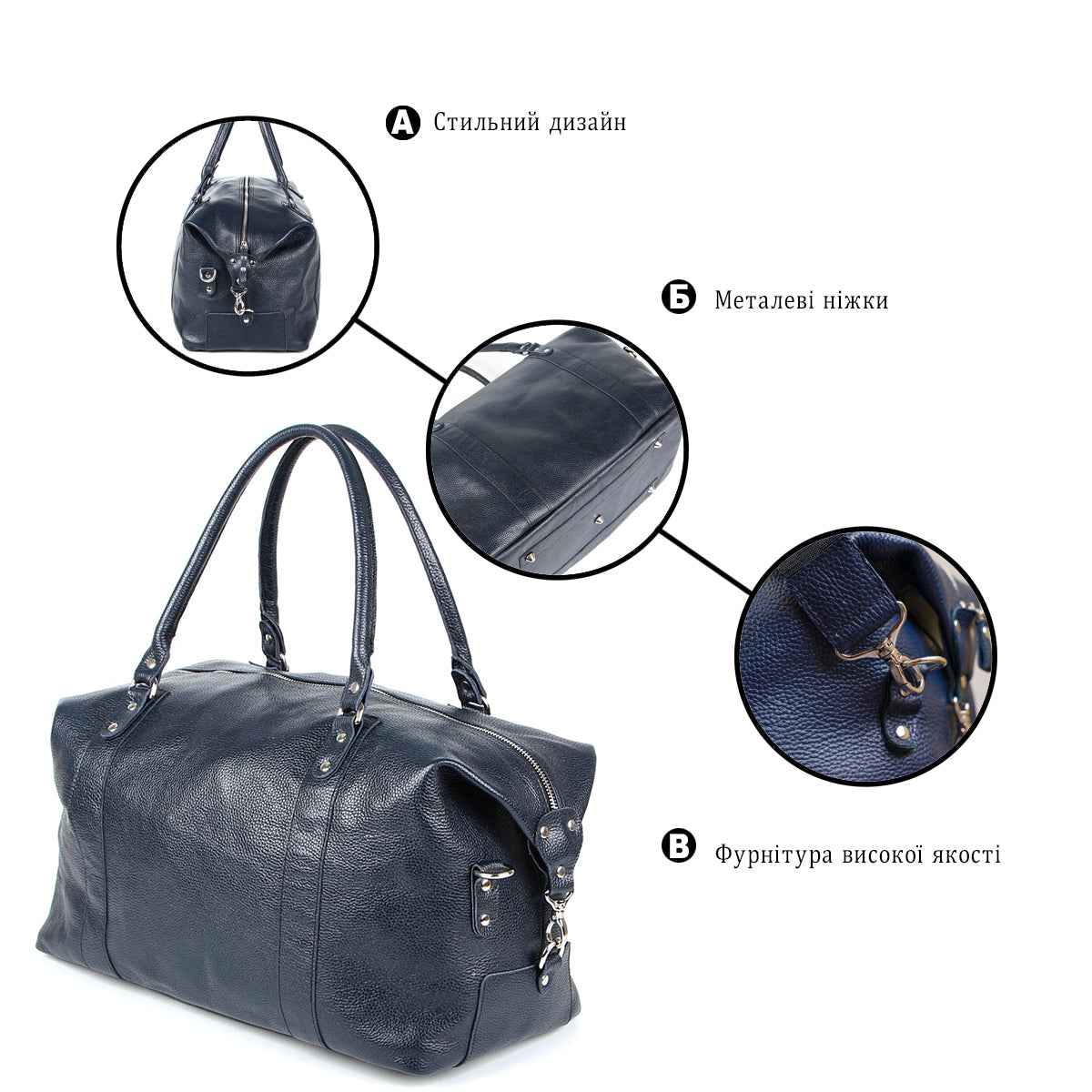 Travel Bag SHVIGEL 00888 Blue Natural Leather Made in Ukraine, Stylish Design