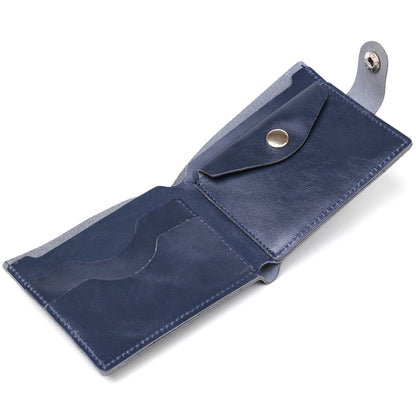 Compact Leather Wallet SHVIGEL 16444 Blue Natural Leather Made in Ukraine