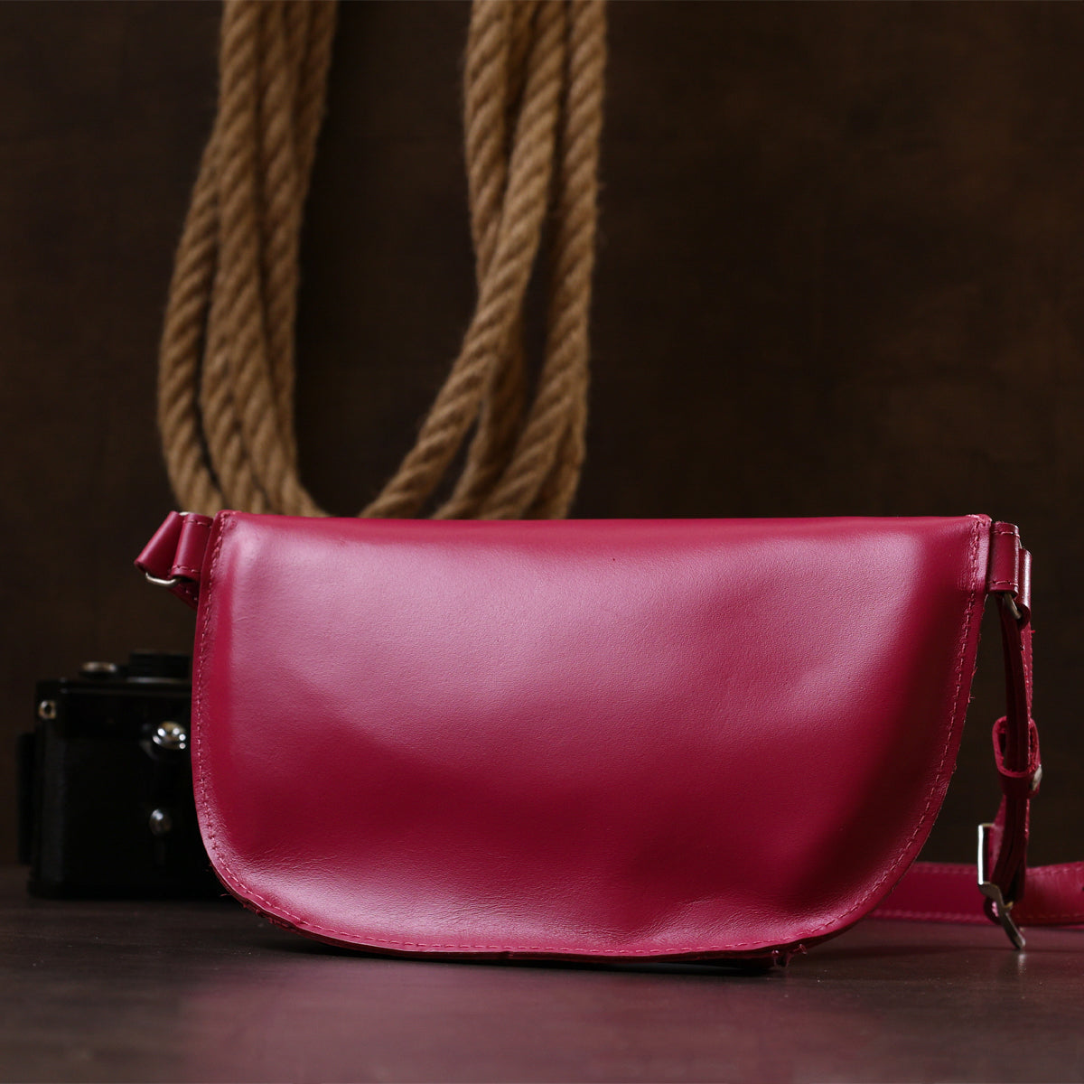 Stylish Women's Leather Banana Bag SHVIGEL 16392 Raspberry Color Premium Quality