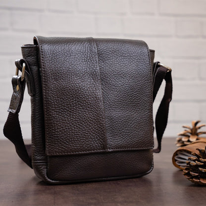 Leather Bag SHVIGEL 00977 Brown - Premium Natural Leather, Made in Ukraine