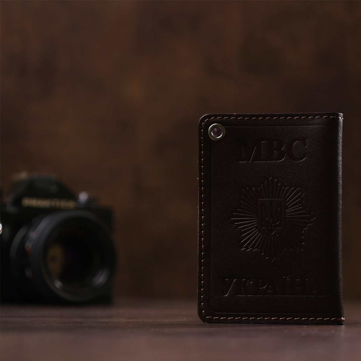 Compact Document Cover SHVIGEL 13979 Brown Genuine Leather, Made in Ukraine