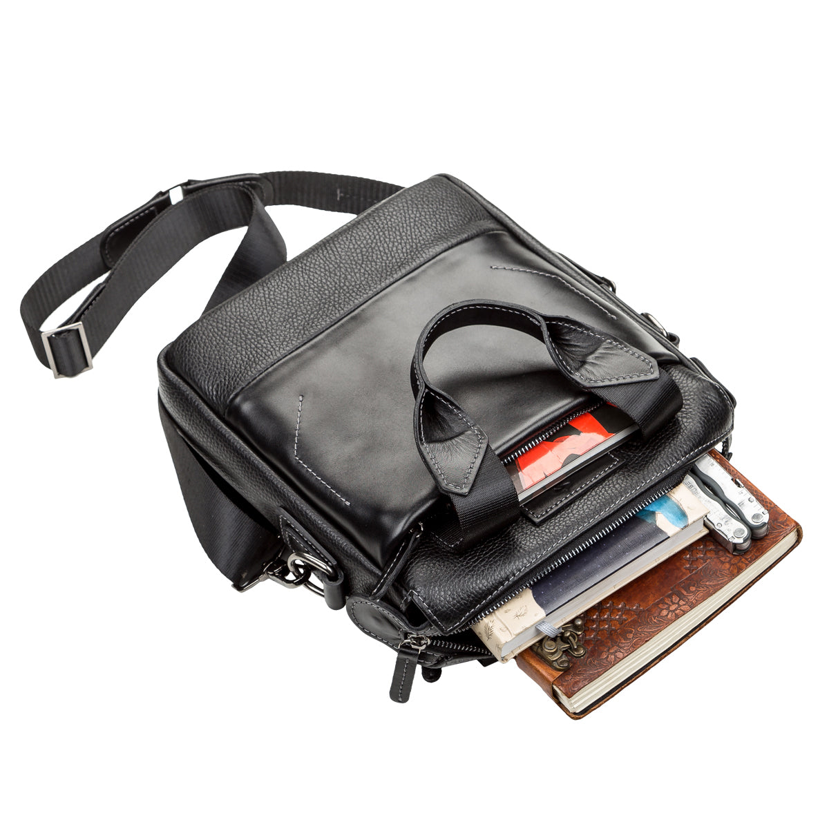 Men's Genuine Leather Bag SHVIGEL 11121 Black - Natural Leather, Ukrainian Craftsmanship