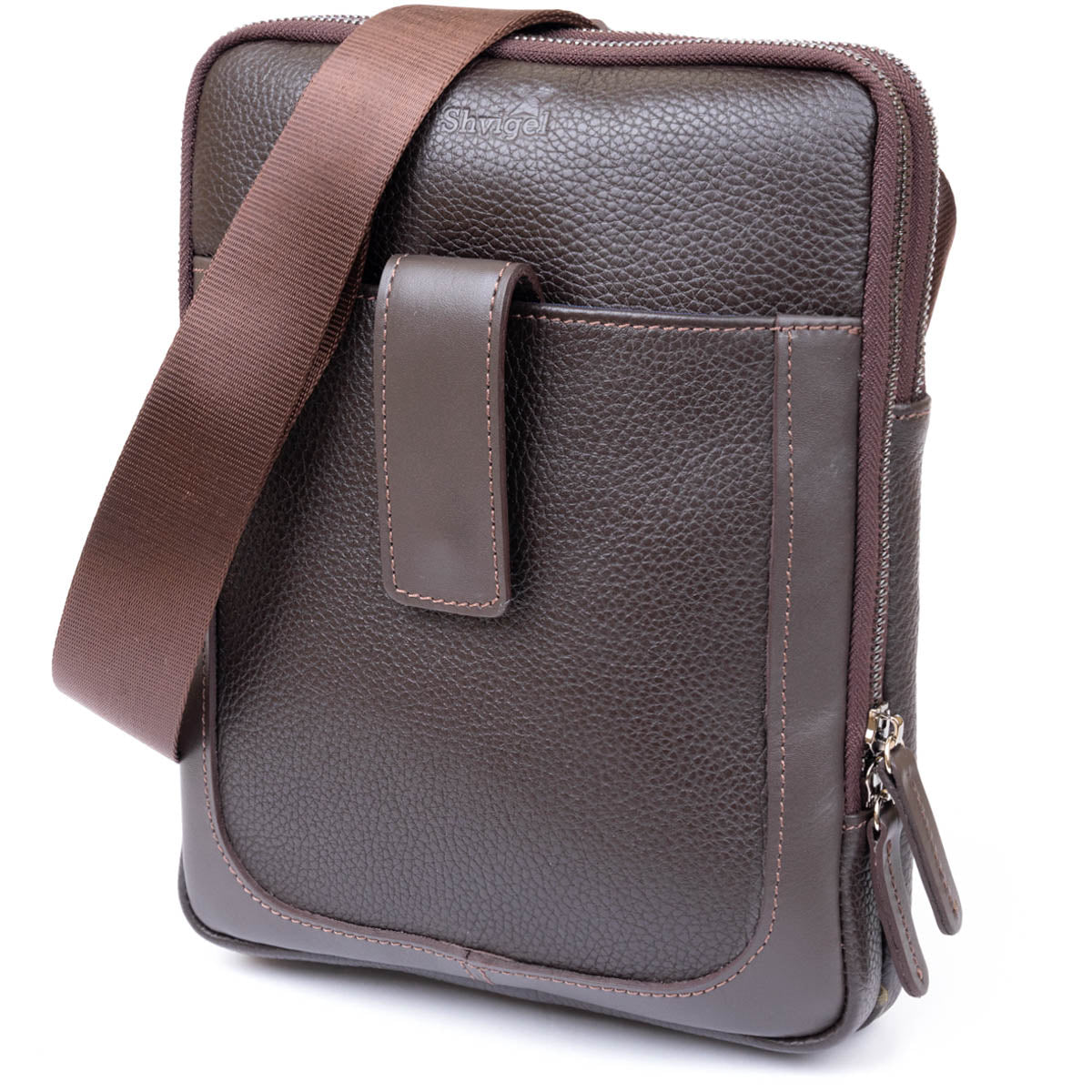 Men's Leather Flotar Tablet Bag SHVIGEL 11286 Brown with Two Compartments