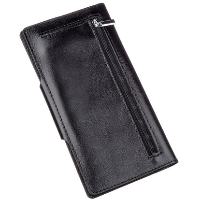 Vertical Men's Wallet SHVIGEL 16177 Black Genuine Leather with Snap Closure