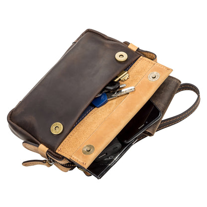 Men's Leather Clutch SHVIGEL 11086 Brown - Handmade Natural Leather from Ukraine