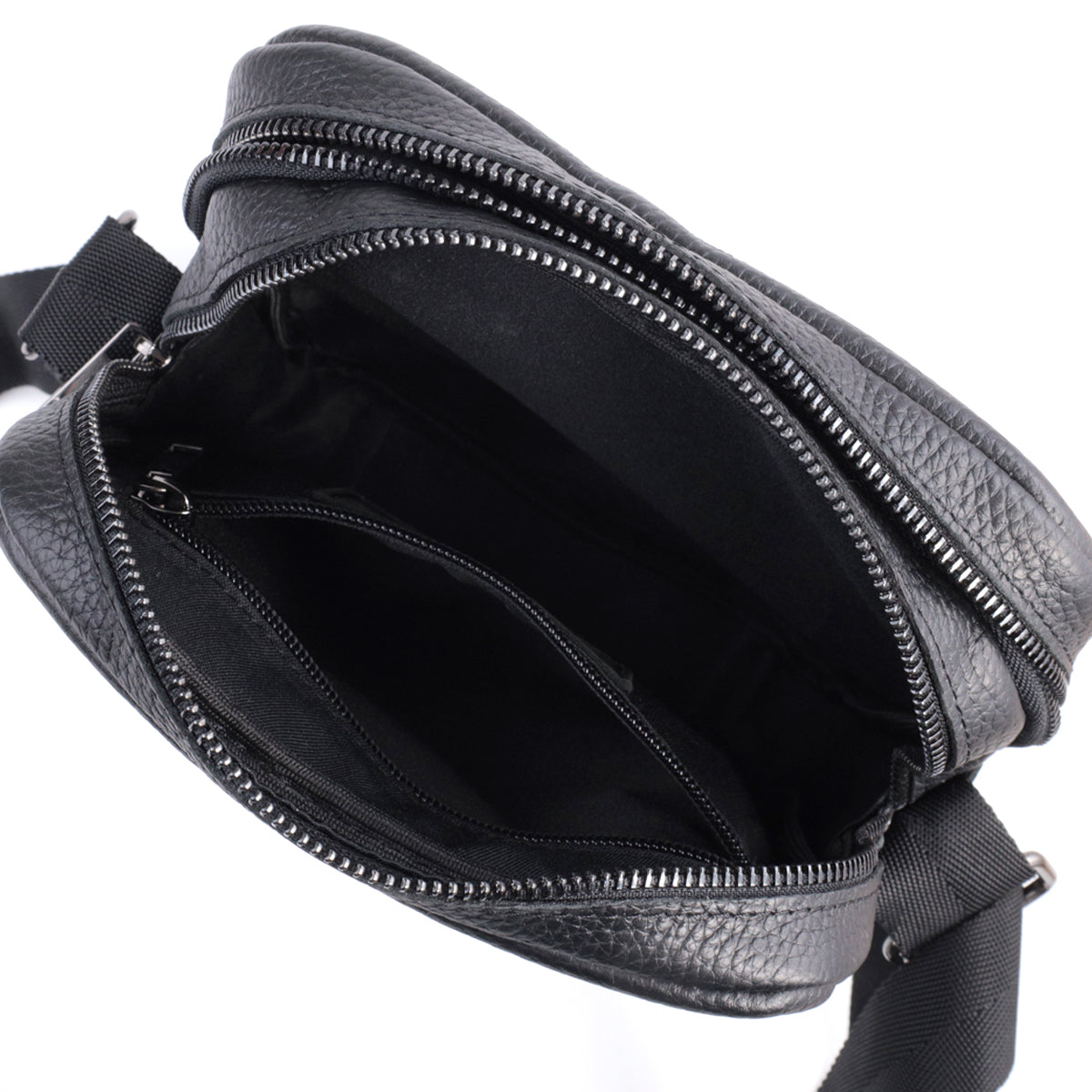 Men's Messenger Bag by SHVIGEL 22847 - Black Grain Leather - Ukrainian Craftsmanship