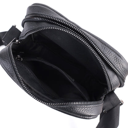 Men's Messenger Bag by SHVIGEL 22847 - Black Grain Leather - Ukrainian Craftsmanship