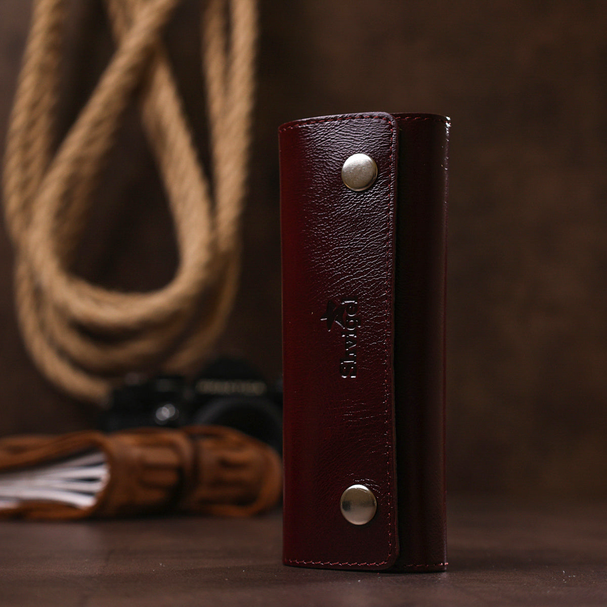 Leather Key Holder SHVIGEL 16532 Burgundy, Made in Ukraine, Genuine Leather, Key Organizer