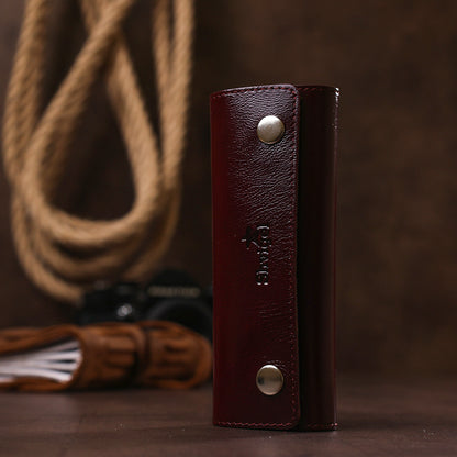 Leather Key Holder SHVIGEL 16532 Burgundy, Made in Ukraine, Genuine Leather, Key Organizer