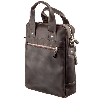 Vintage A4 Vertical Leather Bag by SHVIGEL 11166, Brown, Natural Leather Material, Made in Ukraine