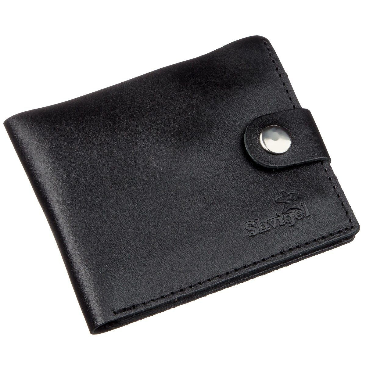 Men's Leather Wallet with Coin Compartment SHVIGEL 16211 Black, Natural Leather, Ukraine