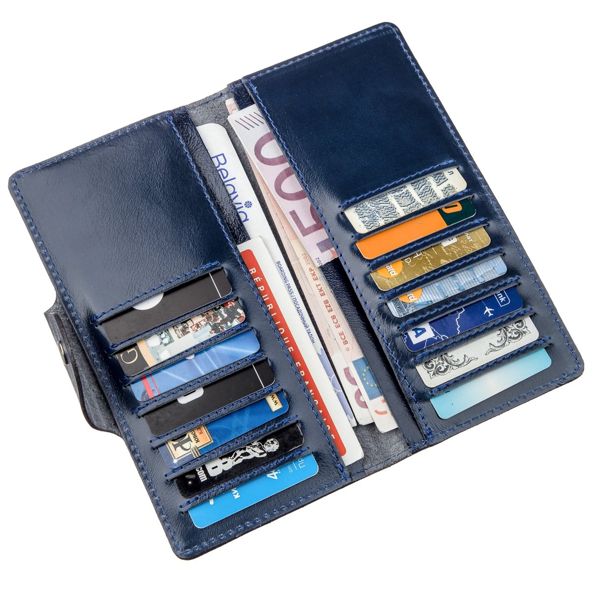 Unisex Leather Wallet SHVIGEL 16170 Blue Alcor with Buttons - Genuine Leather from Ukraine