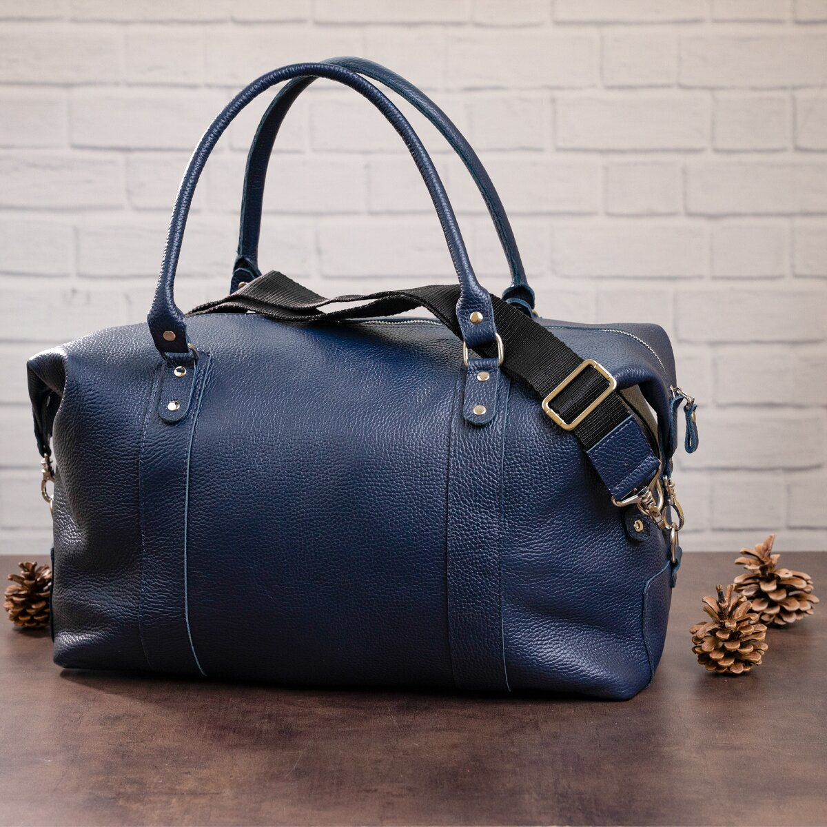 Travel Bag SHVIGEL 00888 Blue Natural Leather Made in Ukraine, Stylish Design