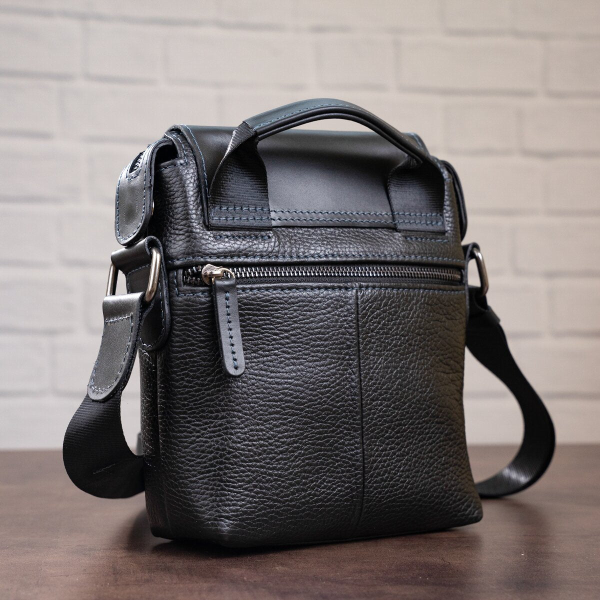 Men's Leather Combo Bag SHVIGEL 11174 Black Natural Leather Durable Design