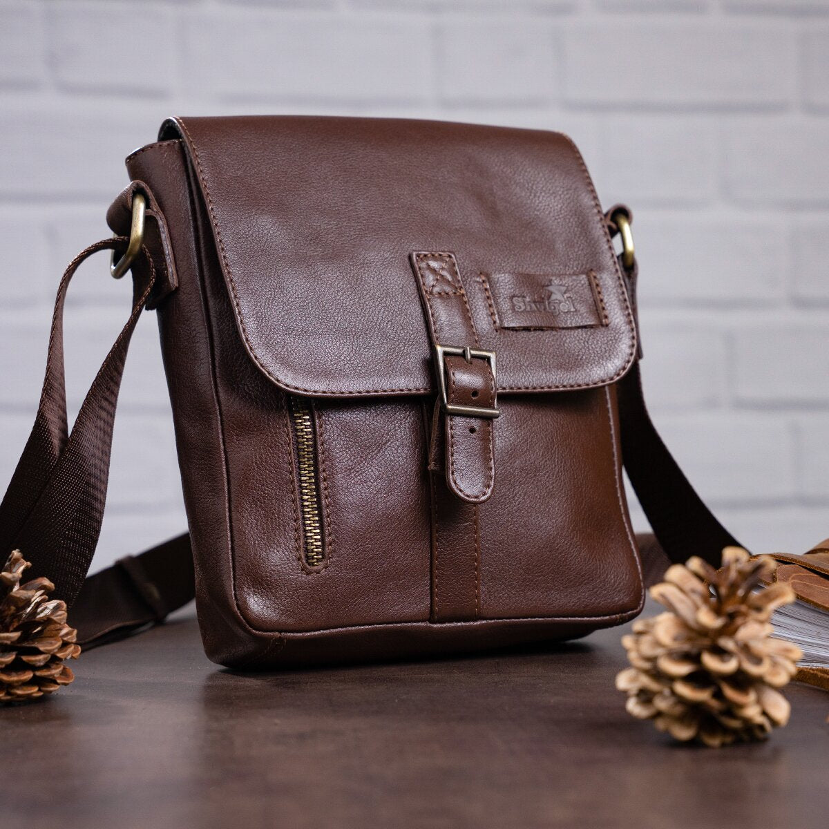 Men's Leather Bag SHVIGEL 19101 Brown Genuine Leather Handmade in Ukraine