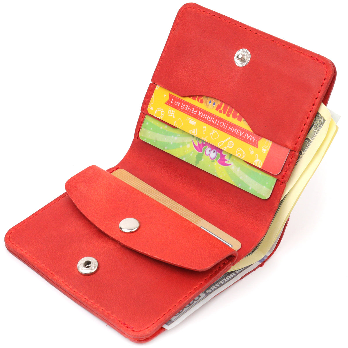 Vintage Leather Wallet for Women by SHVIGEL 16602 Red - Made in Ukraine, Natural Leather