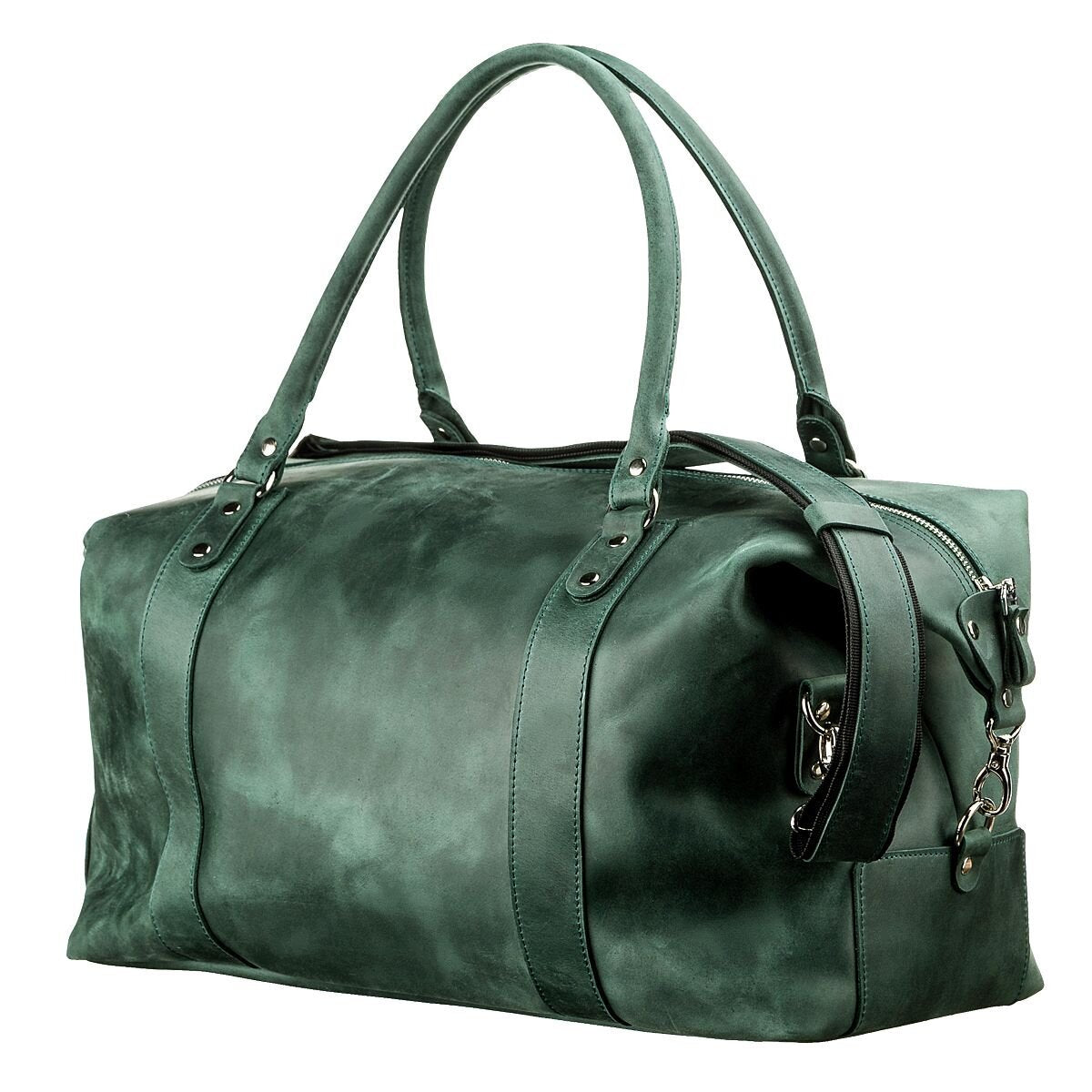 Travel Bag SHVIGEL 11128 Green Natural Leather Durable Design from Ukraine