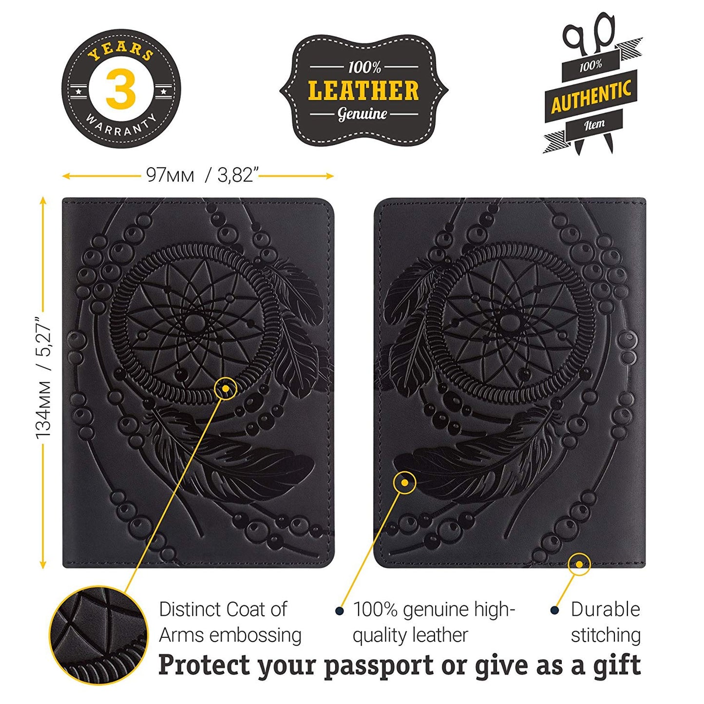 Passport Cover SHVIGEL 13837 Black Genuine Leather Handmade from Ukraine