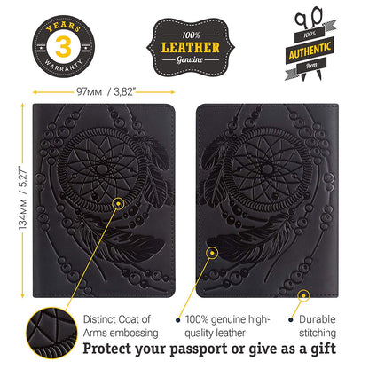 Passport Cover SHVIGEL 13837 Black Genuine Leather Handmade from Ukraine