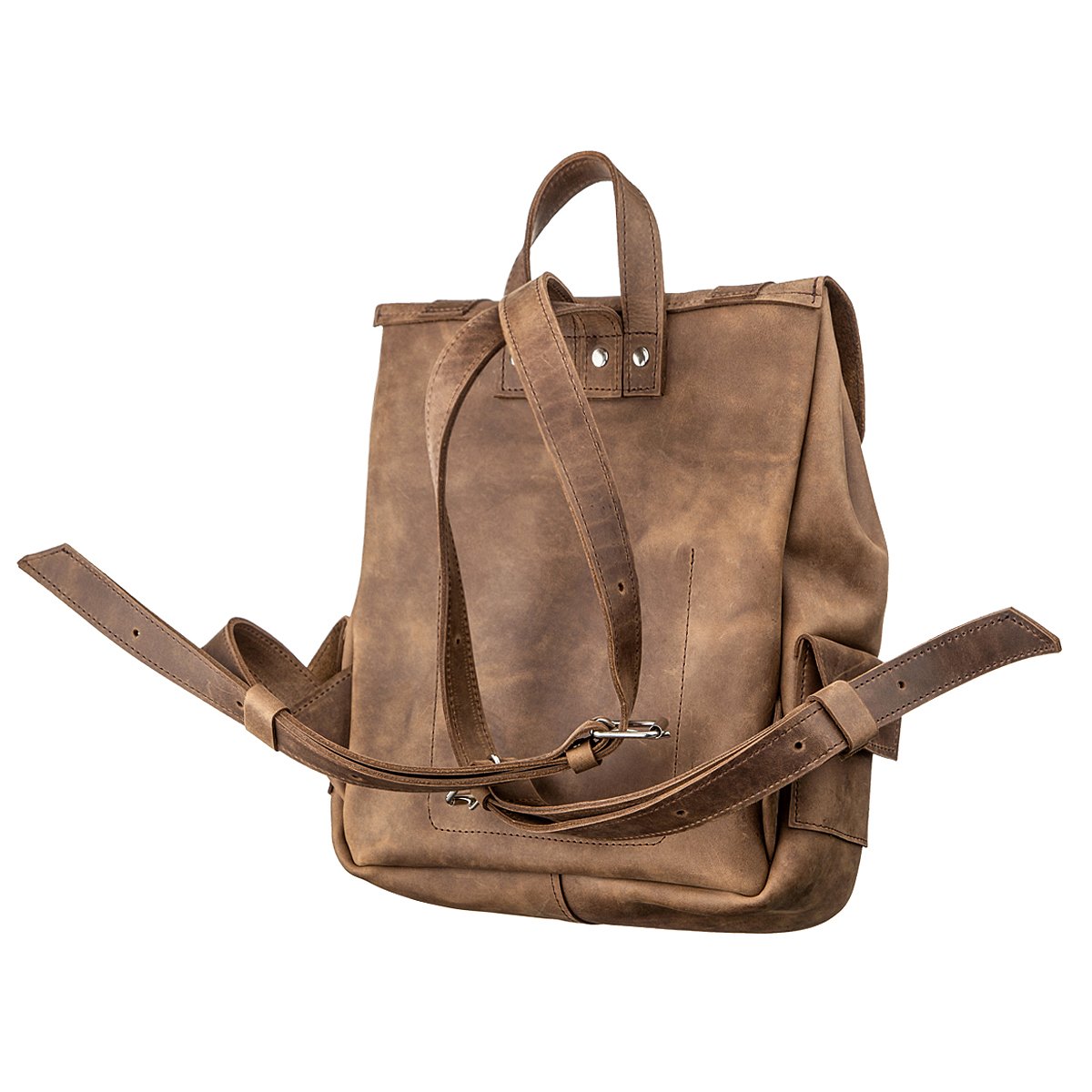 Unisex Crazy Horse Leather Backpack by SHVIGEL Model 13948 in Brown – Made in Ukraine, Natural Leather