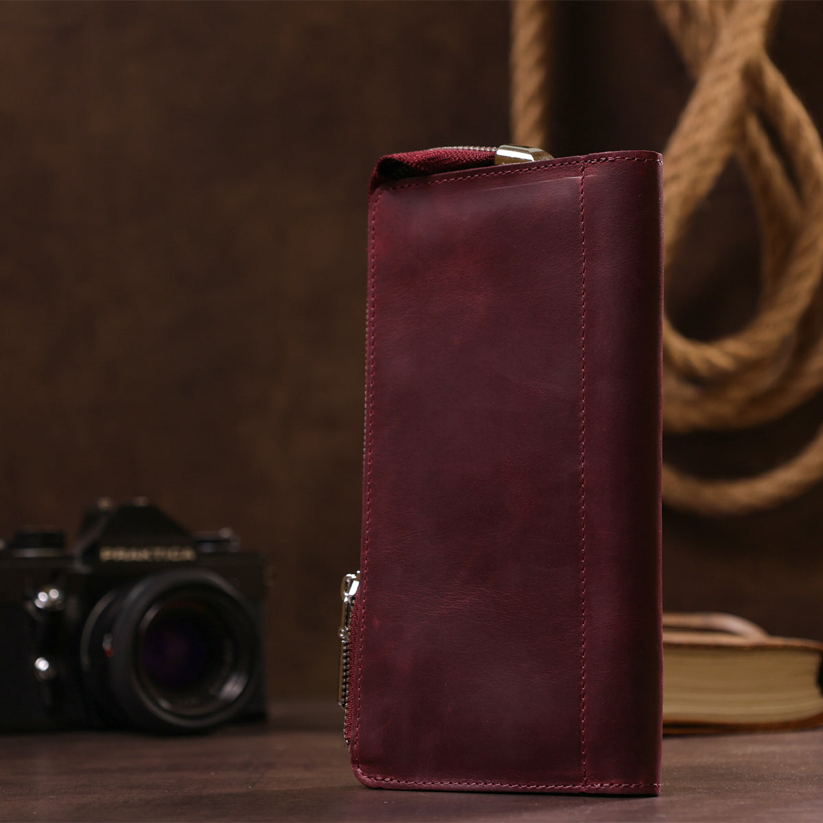 Unisex Vintage Leather Clutch by SHVIGEL 16187 in Burgundy - Natural Leather, Ukraine