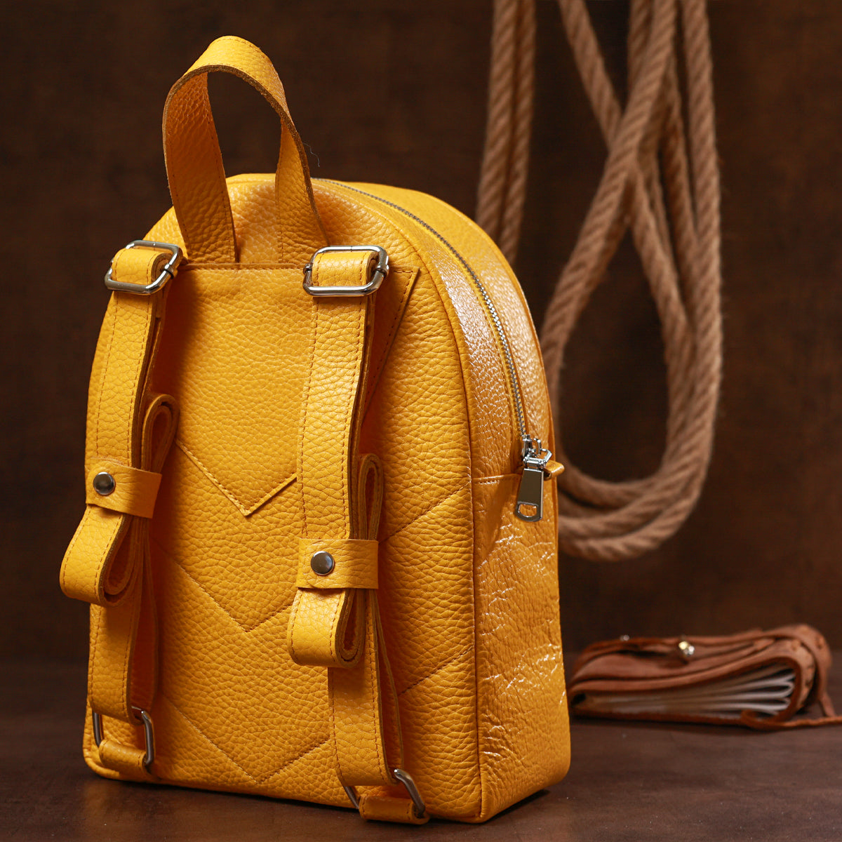 Practical Women's Backpack SHVIGEL 16306 Yellow Natural Leather Design
