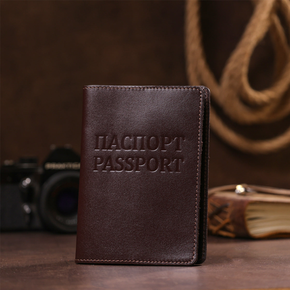 Genuine Leather Passport Cover SHVIGEL 13976 Brown for Travel Protection