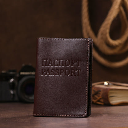 Genuine Leather Passport Cover SHVIGEL 13976 Brown for Travel Protection
