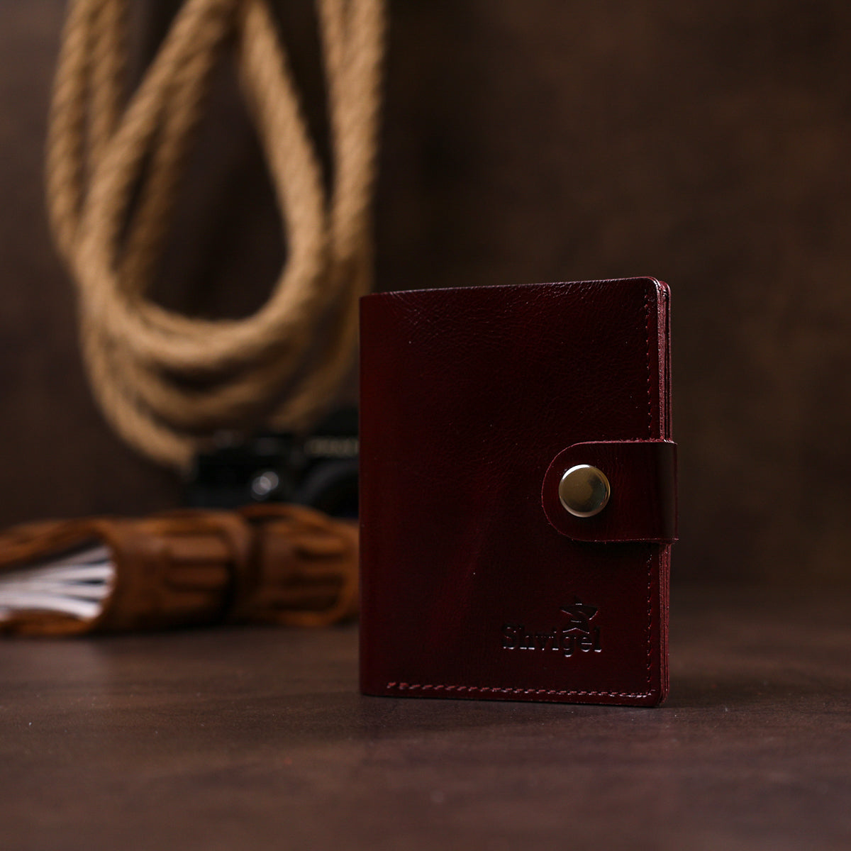 Glossy Leather Women's Wallet SHVIGEL 16484 Burgundy Natural Leather Made in Ukraine