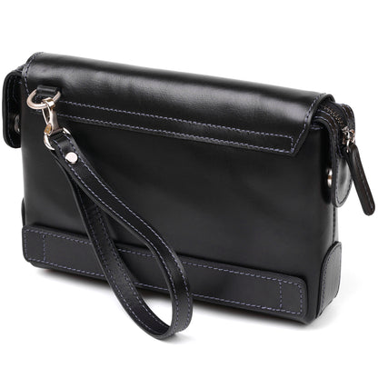 Men's Leather Clutch SHVIGEL 11084 Black Natural Leather Made in Ukraine