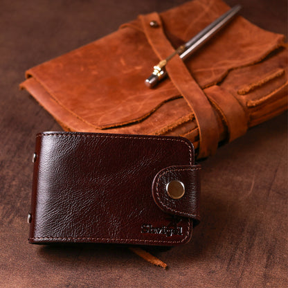 Horizontal Business Card Holder SHVIGEL 13914 Leather Brown Natural Skin Ideal for Visiting Cards