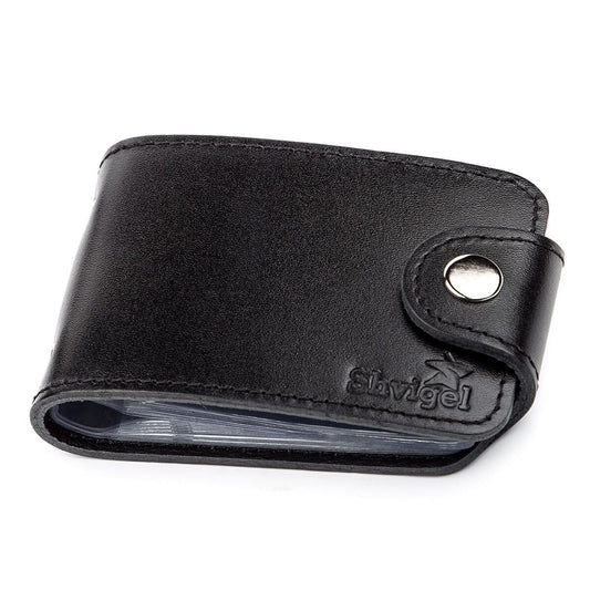 Horizontal Business Card Holder SHVIGEL 13915 Black Leather Made in Ukraine