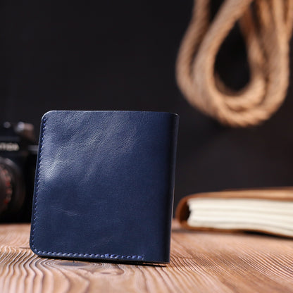 Comfortable Leather Wallet SHVIGEL 16611 Blue - Natural Leather, Ukrainian Design