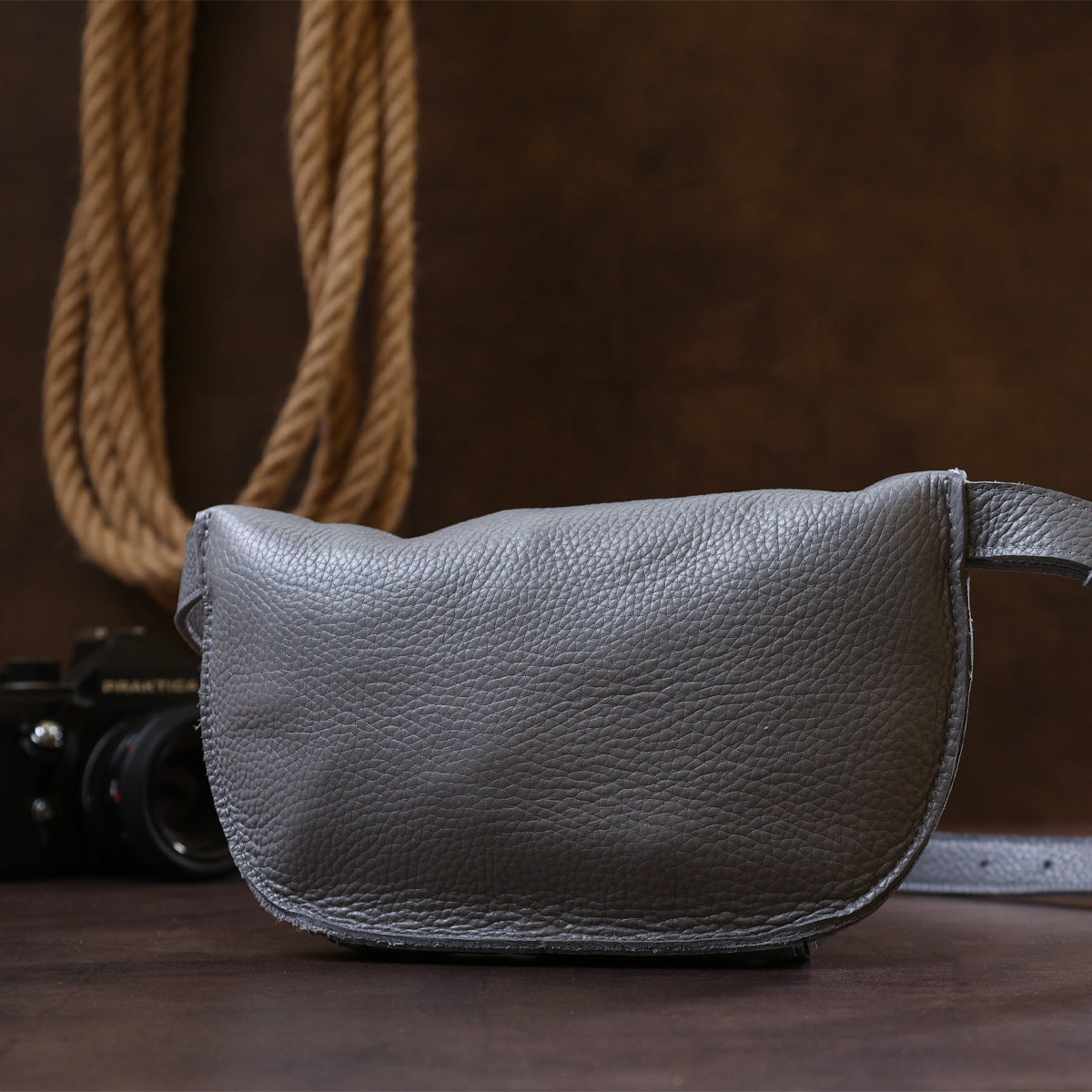 Original Women's Leather Banana Bag SHVIGEL 16379 Grey Natural Leather Stylish Design