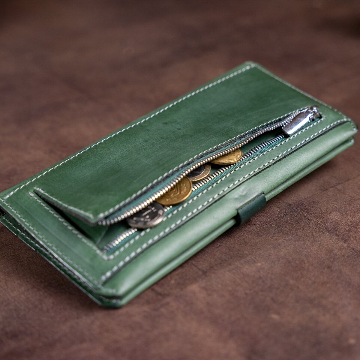 Vintage Leather Wallet SHVIGEL 16206 Green - High-Quality Genuine Leather, Ukraine Made