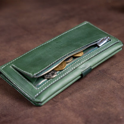 Vintage Leather Wallet SHVIGEL 16206 Green - High-Quality Genuine Leather, Ukraine Made