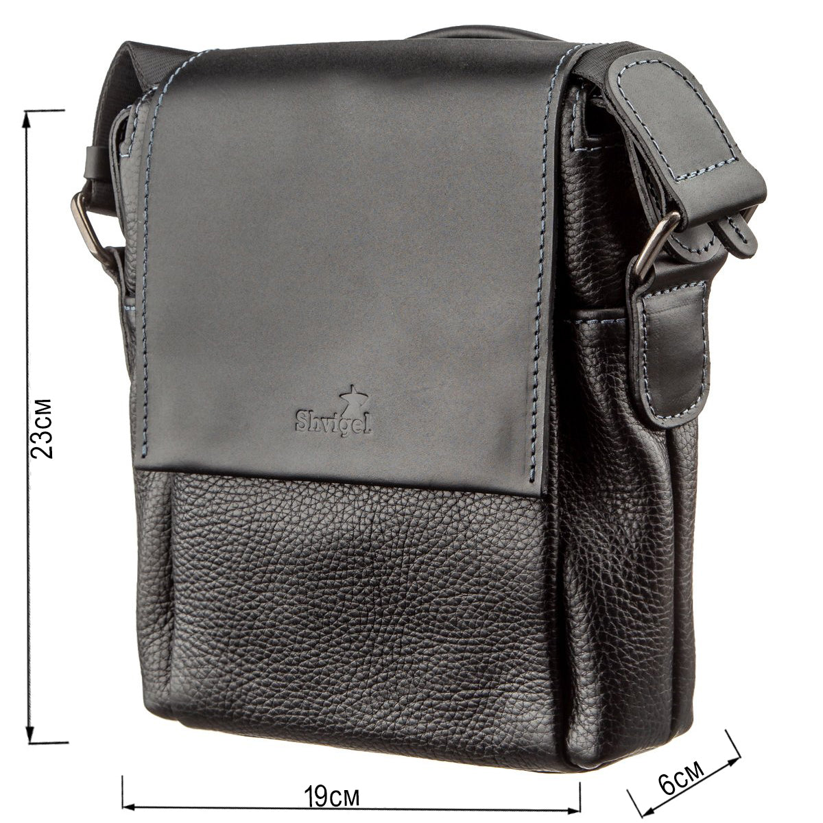 Men's Leather Combo Bag SHVIGEL 11174 Black Natural Leather Durable Design