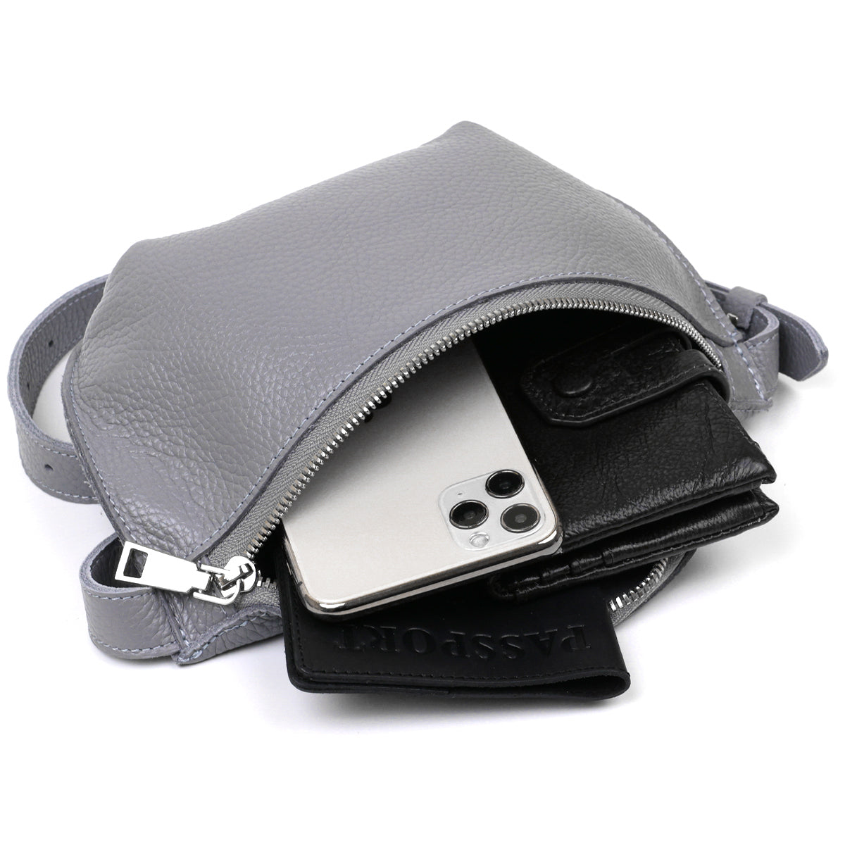 Original Women's Leather Banana Bag SHVIGEL 16379 Grey Natural Leather Stylish Design