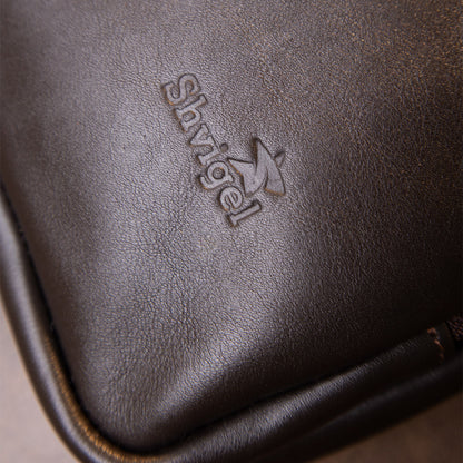 Stylish Tablet Bag SHVIGEL 11282 Brown Smooth Leather with Zipper Pocket