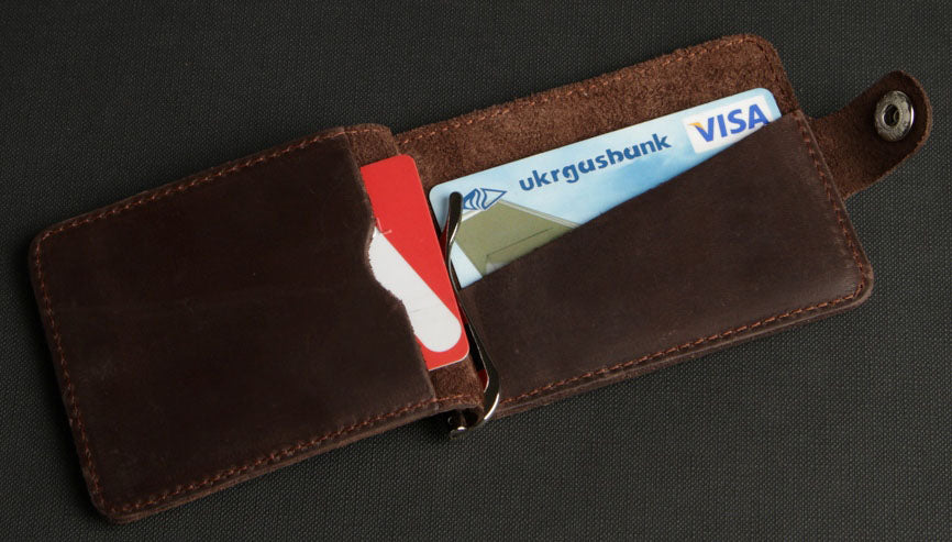 Leather Money Clip SHVIGEL 13786 Brown Premium Quality Natural Leather