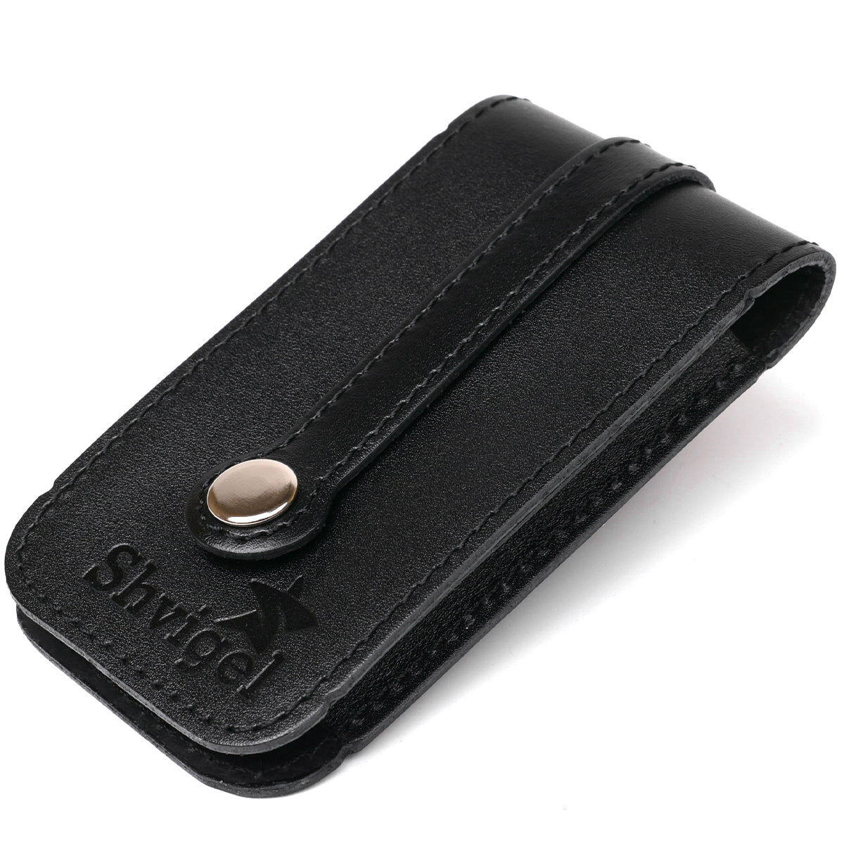 Compact Leather Key Holder with Strap SHVIGEL 13988 Black, Natural Leather, Made in Ukraine