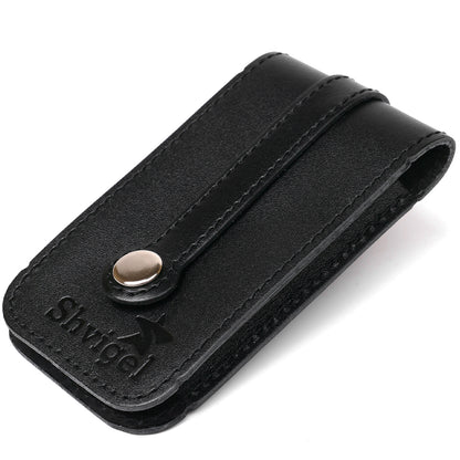 Compact Leather Key Holder with Strap SHVIGEL 13988 Black, Natural Leather, Made in Ukraine