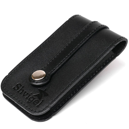 Compact Leather Key Holder with Strap SHVIGEL 13988 Black, Natural Leather, Made in Ukraine