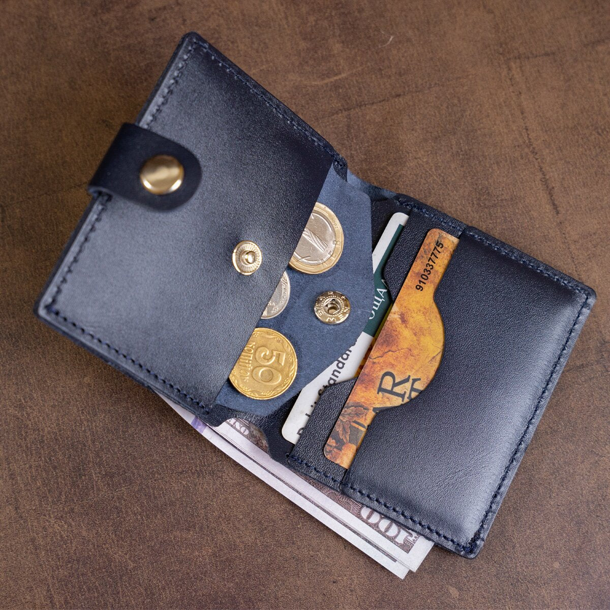 Vertical Men's Leather Wallet with Coin Pocket SHVIGEL 16224 Blue - Genuine Leather from Ukraine