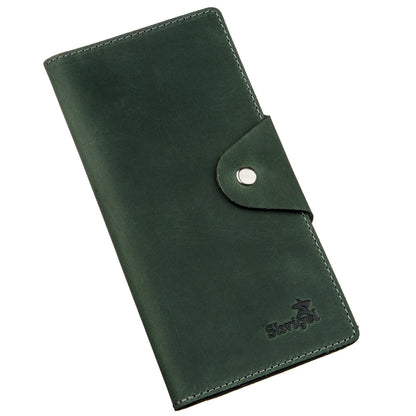 Unisex Vertical Wallet SHVIGEL 16179 Vintage Green Leather with Button Closure