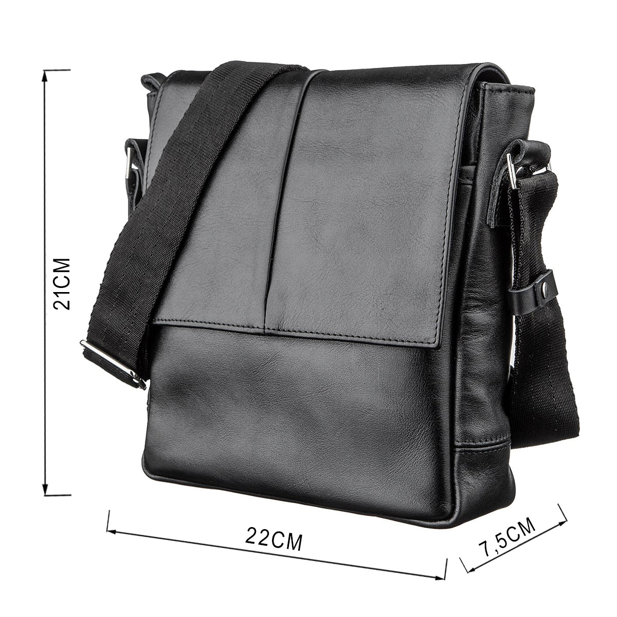 Leather Messenger Bag SHVIGEL 00793 Black Genuine Leather, Handmade in Ukraine