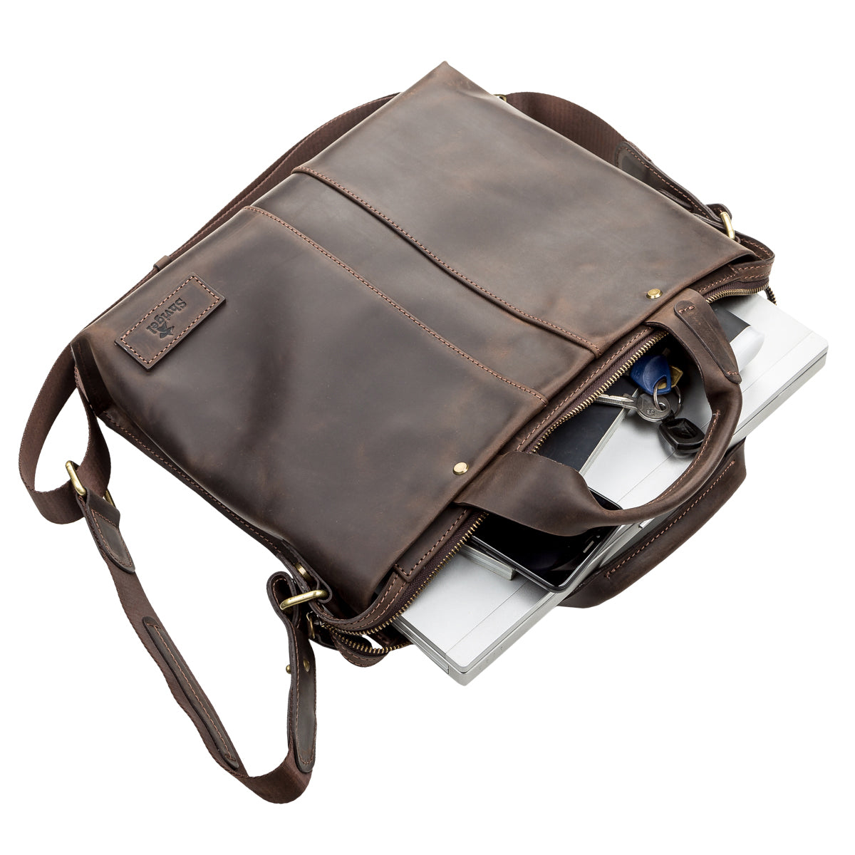 Men's Leather Bag SHVIGEL 11115 Brown Natural Leather Made in Ukraine