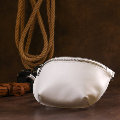 Leather Women's Banana Bag SHVIGEL 16384 White Natural Leather Design